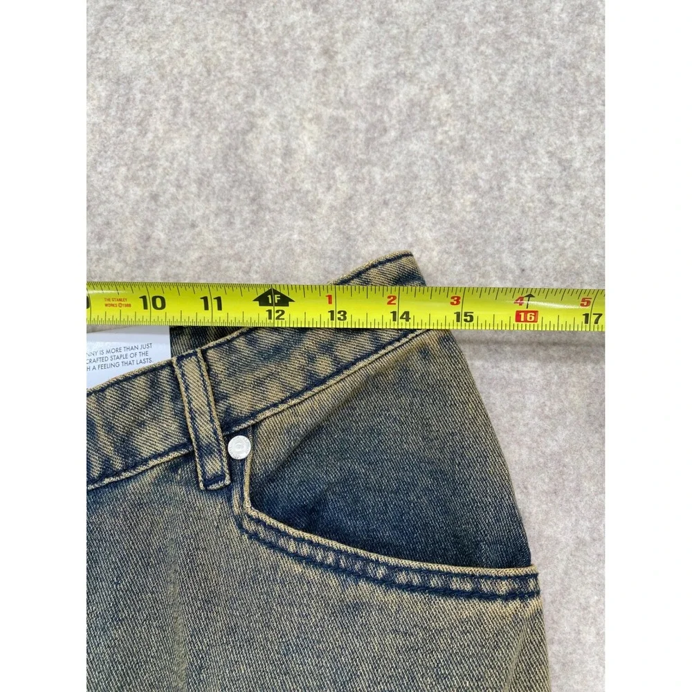 House of Sunny Law of Attraction Denim Mermaid Skirt Acid Wash Yellow Blue Maxi